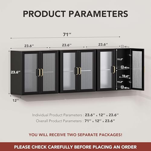 Furnaza Set of 3 Black Kitchen Wall Storage Cabinet with Adjustable Shelf - Image 2