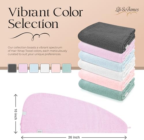 Lili&James 100% Cotton Hair Towel Wrap for Women & Kids – 420 GSM Quick Dry Hair Turban with Double Button Loop, Anti Frizz Non Microfiber Hair Drying Towel for Curly, Long & Thick Hair (Lilac) - Image 2