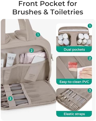 BAGSMART Travel Toiletry Bag, Crush Toiletry Bag for Women, Wide-open Puffy Toiletry Bags for Traveling, Large Travel Cosmetic Makeup Bag Organizer for Accessories,Toiletrie, Grayish Brown - Image 3