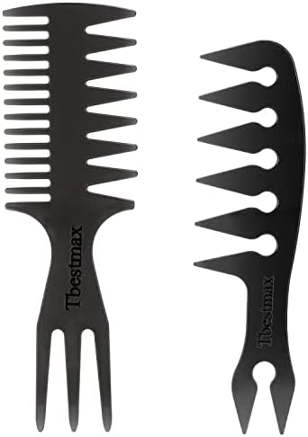 Hair Comb Styling Set Tail Combs Double Side Brushes Afro Pick Pik Comb African American Hair Brush Barber Accessories Black-2Pcs by Tbestmax