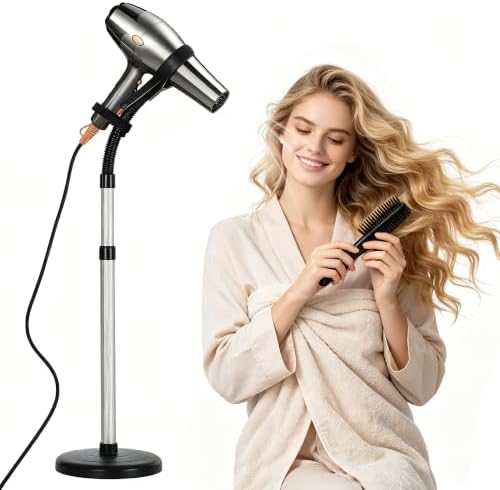 Erytlly Hair Dryer Stand Hands Free 360-Degree Rotating 2 Heads Adjustable Height Metal Hair Dryer Holder Blow Dryer Holder About for 0.5kg Hair Dryer in Bathroom, Vanity, Makeup Room Basic New by ERYTLLY
