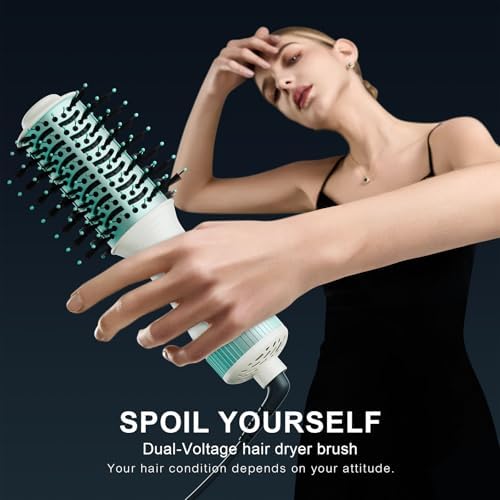 Dual Voltage Travel Hair Dryer Brush 4-IN-1 Portable Mini Hot Air Blow Dryer Straightener & Curler Brush, Titanium Round Blowout Styler Volumizer Tools, 110/240V US/EU/UK Plug for International Travel - Image 2