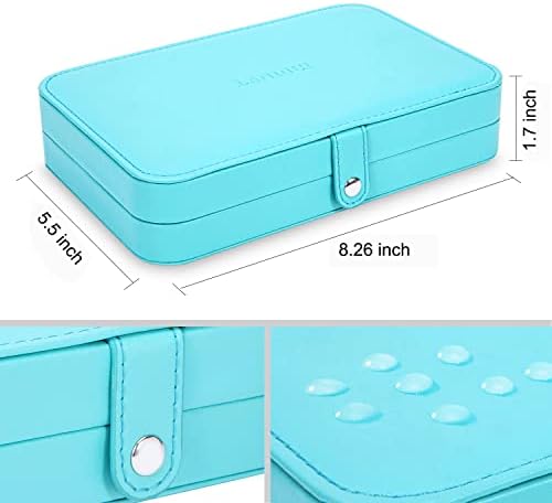 LANDICI Small Jewelry Box for Women Girls, PU Leather Travel Jewelry Organizer Case, Portable Jewellery Storage Holder Display for Ring Earrings Necklace Bracelet Bangle Watch Men Kids Gift, Lake Blue - Image 4