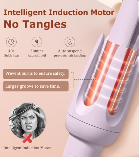 Auto Hair Curler, Automatic Curling Iron Wand with 4 Temperatures & 3 Timers & LCD Display (Purple) - Image 5
