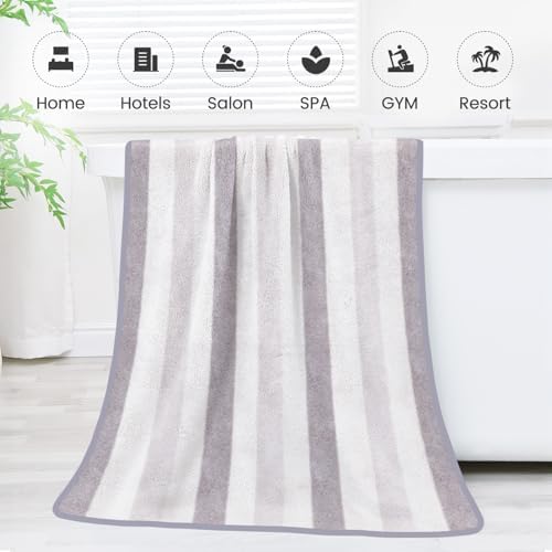 JML Microfiber Bath Towels, 30" x 60", 2 Pack, Cabana Stripe Grey - Image 7