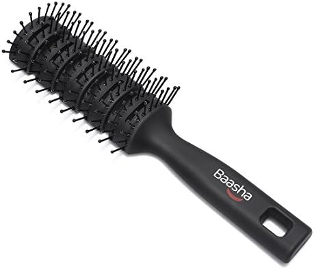 Baasha Hair Brush, Vented Brush for Blow Drying, Mens Short Hair Brush with Ball Tipped Bristles, Best for Wet or Dry Hair - Black by Baasha