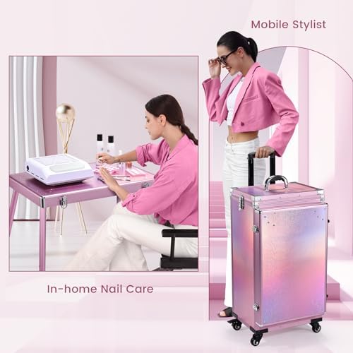 Joligrace Rolling Manicure Table 5 Drawers Makeup Case Foldable Nail Desk - Image 2