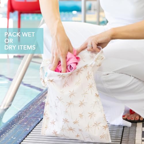 Bumkins Waterproof Wet Bag for Baby, Travel, Swim Suit, Cloth Diapers, Pump Parts, Pool, Beach, Gym Clothes, Toiletry, Hook to Stroller, Daycare, Zipper Reusable Wetdry Packing Pouch, Palm Trees - Image 3