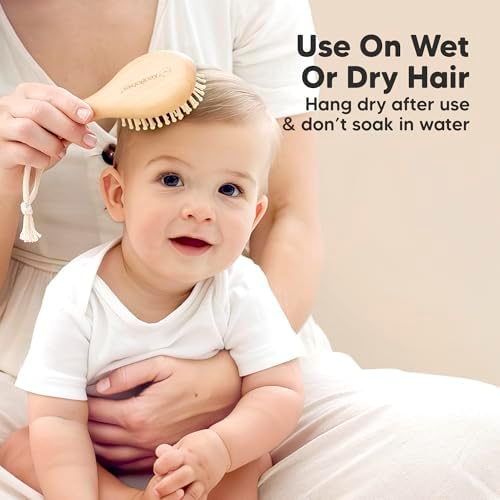 Wooden Baby Hair Brush Set for Newborns, Toddler Comb (Walnut, Petite) - Image 6