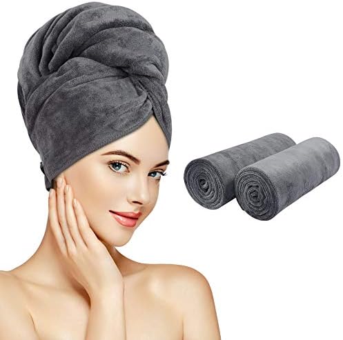 SUNLAND Microfiber Hair Towel 40 X 20 inches 2Pack Grey by SUNLAND