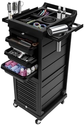 Professional Salon Trolley Cart, 7-Tier Lockable Salon Cart, Free Standing Storage Cabinet Barber Station for Hair Stylist Hairdresser by Unknown