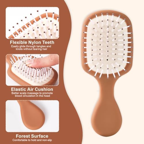 Mini Hair Bursh for Women Men and Kids, Protable Travel Size Hair Brush for Pockets Purses, Mini Detangler Brush for All Hair Types, Small Paddle Brush for Detangling (Brown) - Image 4
