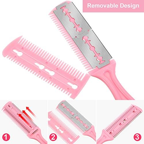 Maitys 3 Pcs Razor Combs for Hair Cutting with 10 Blades, White, Pink, Blue - Image 4