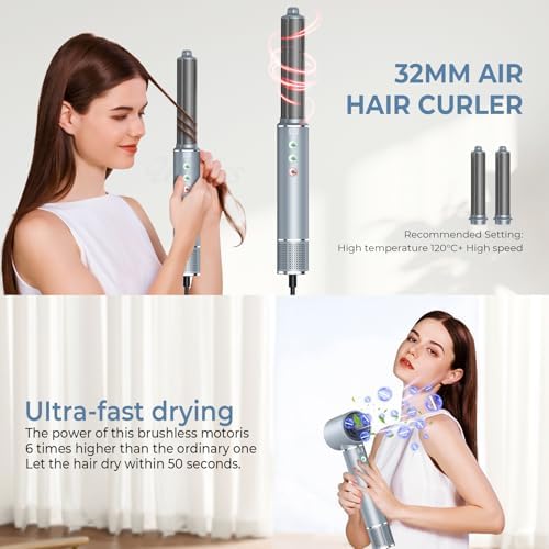 Hair Dryer Brush, 5 in 1 Blow Dryer Brush Set, High Speed Hot Air Styler, Auto Wrap Curlers for Frizz-Free Volume, Smooth Hair&No Heat Damage Hair Styling Tools Gift for Drying Curling Straightening - Image 4