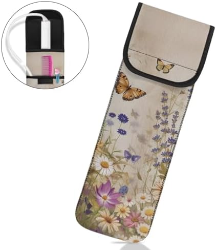 Flashideas Daisy Butterfly Flat Iron Case Curling Iron Organizers and Storage with Pocket Heat Resistant Neoprene Curling Iron Holder Universal Curling Iron Cover Sleeve Hot Tools Travel Bag - Image 2