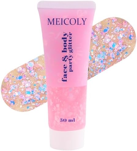 MEICOLY Chameleon Baby Pink Body Glitter,Pink Turn to Purple Face Glitter Paint,Holographic Color Changing Mermaid Hair Glitter Gel for Hair,Self-Adhesive Pink Halloween Glitter for Festival Party by MEICOLY