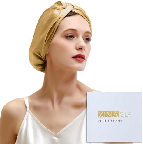 ZIMASILK 22 Momme 100% Mulberry Silk Bonnet for Sleeping Women, Gold by ZIMASILK
