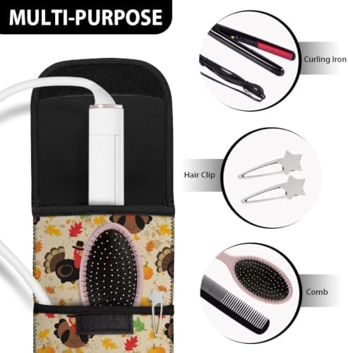 Flashideas Yellow Thanksgiving Turkey Curling Iron Holder Heat Resistant Neoprene Curling Iron Cover Bag with Pocket Curling Iron Organizers and Storage for Hair Straightener, Curling Iron, Flat Iron - Image 7