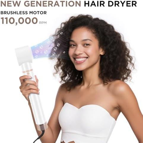 5 in 1 Blow Dryer Brush IG INGLAM MegaAir Hair Styler Brushless Hair Dryer Brush Left/Right Air Auto-Wrap Curler Hot Air Brush Negative Ions No Heat Damage Frizz-Free Drying Curling, White - Image 2
