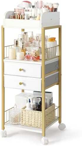 Makeup Organizer, Floor Skincare Organizers Make Up Organizers and Storage with Drawers, Vanity Organizer Cosmetics Display Cases Holder for Skin Care Nail Polish Perfume Gold by SOLIMINTR