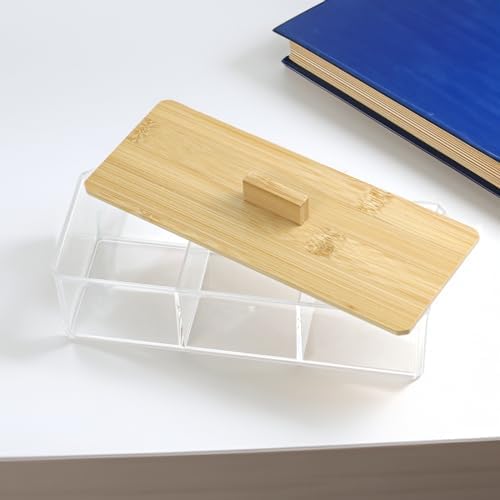 ZEXALOR Clear Bathroom Dresser Organizer - Cotton Ball Swab Holder with 3 Divided Compartments&Lid, Waterproof Transparent Small Plastic Storage Containers, Vanity Makeup Organization - Image 6