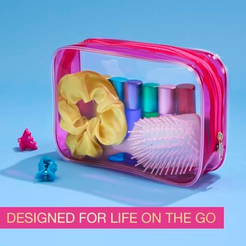 Scunci by Conair Hair Accessories Kit for Women, Hair Clips, Hair Ties & Mini Hair Brush Set, Travel Hair Essentials with Rainbow Polybands & Clear-Sided Storage Pouch, Pink - Image 3