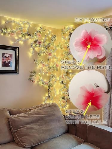 Willow Vine Branch Lights 6FT with Functional Remote, USB Powered DIY Flower Decorations Vines for Room Decor, Artificial Plants Tree Branches for Bedroom Wall Living Room Decor (DIY-Champagne Flower) - Image 7