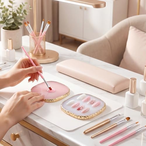 2 Pcs Resin Nail Art Palette, Pink Square Mixing Tray with Gold Edge - Image 3