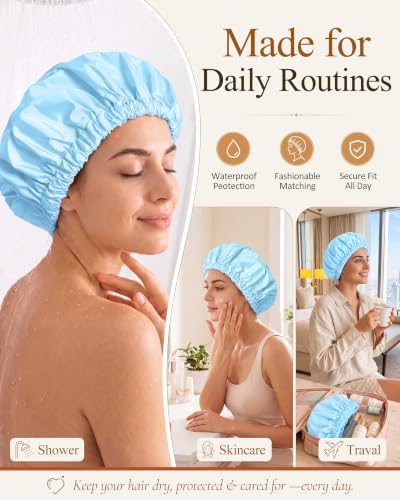 Edoneery Shower Caps for Women Reusable Waterproof, Shower Hair Cap - Image 4