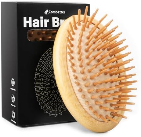 Bamboo Hair Brush, Mini Scalp Massager, Detangling for All Hair by Combetter
