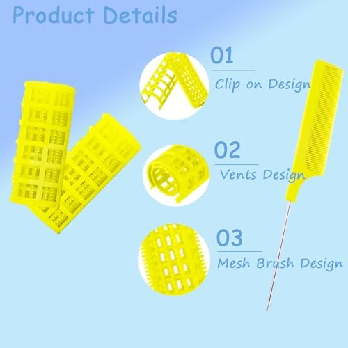 20PCS Plastic Hair Rollers Set 2.5cm/1in Heatless Rollers Hair Curlers Self Grip Rollers Tools for DIY Hairdressing Hair Salon(Yellow) - Image 3