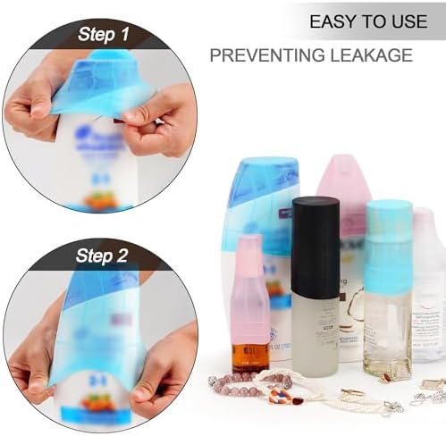 Travel Hanging Toiletry Bag for Women and Men, with 8 Leak Proofing Silicone Bottle Covers, Waterproof Makeup Accessories, Cosmetic Essentials, Toiletries Dopp Kit Set with Jewelry Organizer, Navy - Image 4