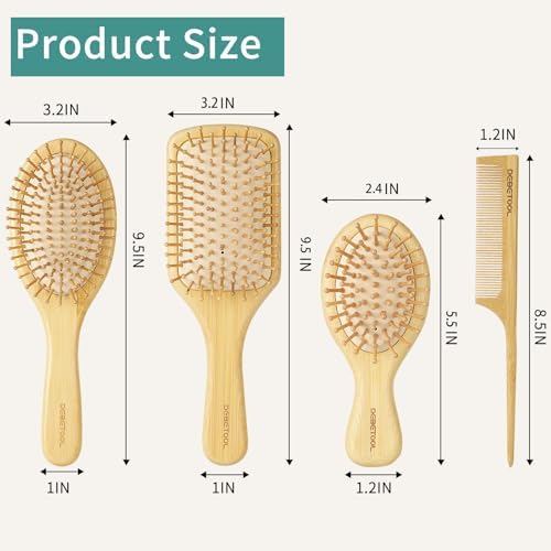 DEBETOOL Bamboo Hair Brush Set with Wide-tooth and Tail Comb - Image 2