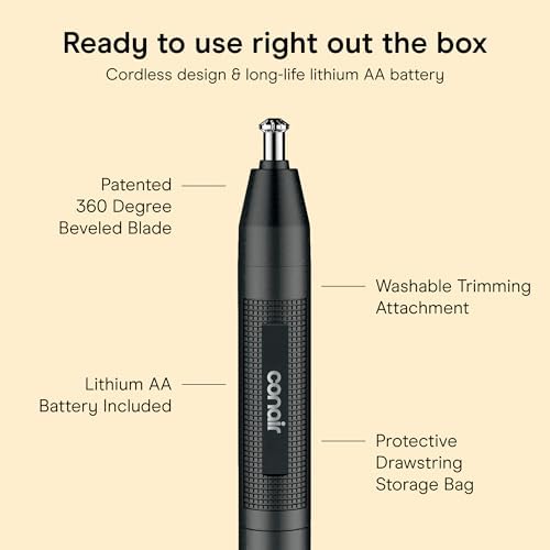 ConairMAN Ear and Nose Hair Trimmer for Men, Cordless, 360° Bevel Blade - Image 4