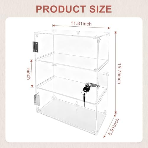 3 Shelf Acrylic Lockable Display Case for Jewelry & Valuables - Image 2