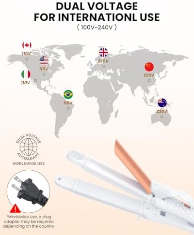 Dual Voltage Curling Iron 2-in-1 Curling Iron 1 Inch,(100V~240V) Dual Voltage Hair Straightener Travel Curling IRO n European Flat Iron (White) - Image 6