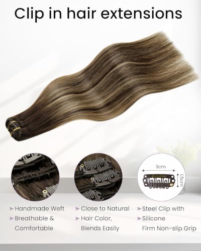 LaaVoo Clip in Hair Extensions Real Human Hair 12in 5pc 80g Remy - Image 3