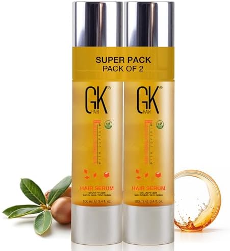 GK HAIR Oil For Curly hair- Organic Argan Oil for Dry, Damaged Hair - Frizz Control Serum Upto 72 hours - Best For repair, Shine & Smoothening Pack of 2 (3.4 Oz) by GKHAIR