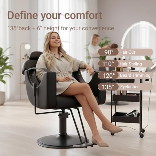 Salon Barber Chair for Hair Stylist, Professional Reclining Hydraulic Styling Chair with Heavy-Duty Pump, All Purpose Hairdresser Chair for Barbershop, Braiding, Shampoo, Spa Equipment, Black - Image 4