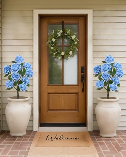 3FT Blue Hydrangea Artificial Flowers Tree Large Real Touch Faux Silk Hydrangea Plants Potted Fake Flower in Black Pot for Home Indoor Outdoor Front Porch Garden Entrance Living Room Decor, 2 Pack - Image 4
