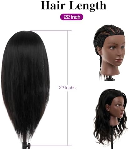 20-22 Inch Mannequin Head Human Hair with Stand,100% Real Human Hair Mannequin Head for Braiding,Cosmetology Manikin Doll Head for Styling with Table Clamp Hair Braiding Set(Brown) - Image 3