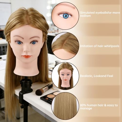 Mannequin Head with 80% Human Hair 26''Cosmetology Styling Training Head - Image 5