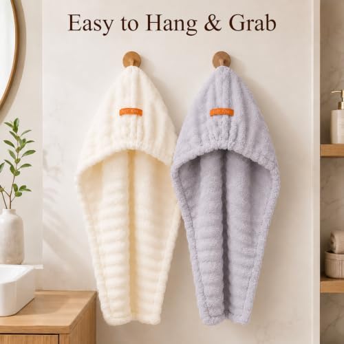 Microfiber Hair Drying Towel 2Pack, Large Size for Women, with Elastic Band - Image 7