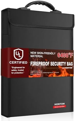 6400℉ Fireproof Document Bag with Lid, Two Storage Pockets Fireproof Bag by HONTOM
