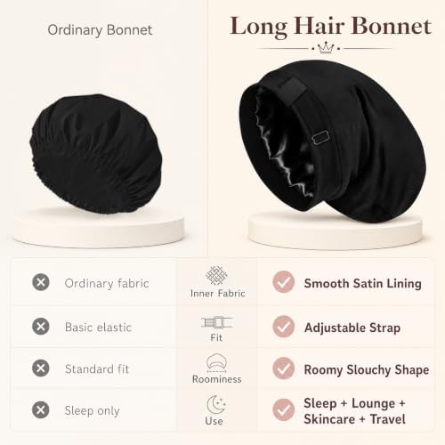 Selalu Large Satin Lined Hair Bonnet, Adjustable Long Bonnets for Women Men - Image 6