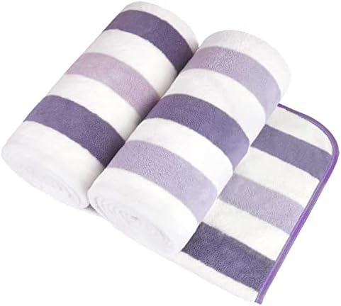 JML Microfiber Bath Towels, 2 Pack, 30" x 60", Cabana Stripe Purple by JML