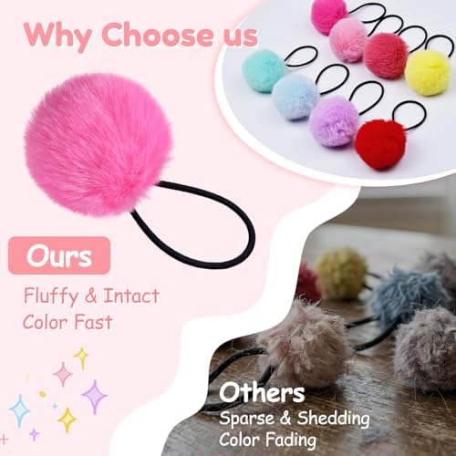 MORGLES 16pcs Pom Pom Hair Ties, Fluffy Ponytail Holders for Girls Toddlers, 2 inch, Multi-colour - Image 6