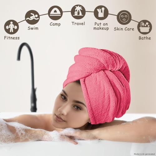 Microfiber Hair Towel Turban 3 Pack | Super Absorbent Quick Drying Hair Wrap for Women with Curly Hair | Anti Frizz Hair Towel Cap for Wet Hair(Red,Pink,White) - Image 6