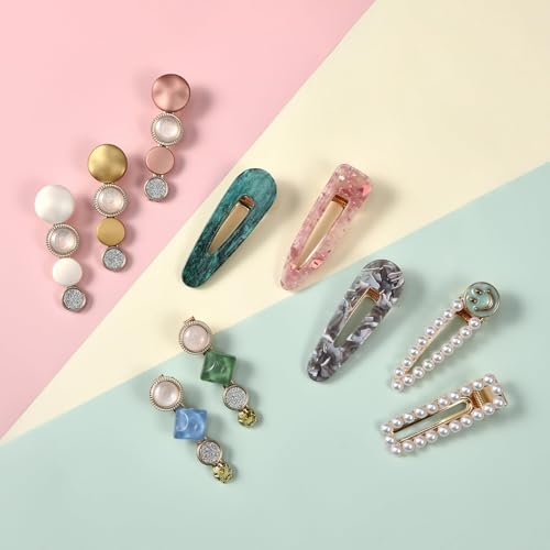 Mehayi 20 PCS Pearls and Acrylic Resin Hair Clips, Handmade Hair Barrettes, Marble Alligator bobby pins, Glitter Crystal Geometric Hairpin, Elegant Gold Hair Accessories, Gifts for Women Girls - Image 3