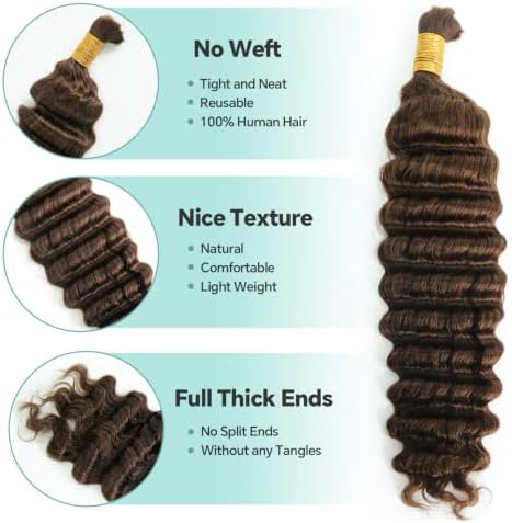 YWIGS Deep Wave Bulk Braiding Human Hair for Boho Braids #4 100G 20inch - Image 2
